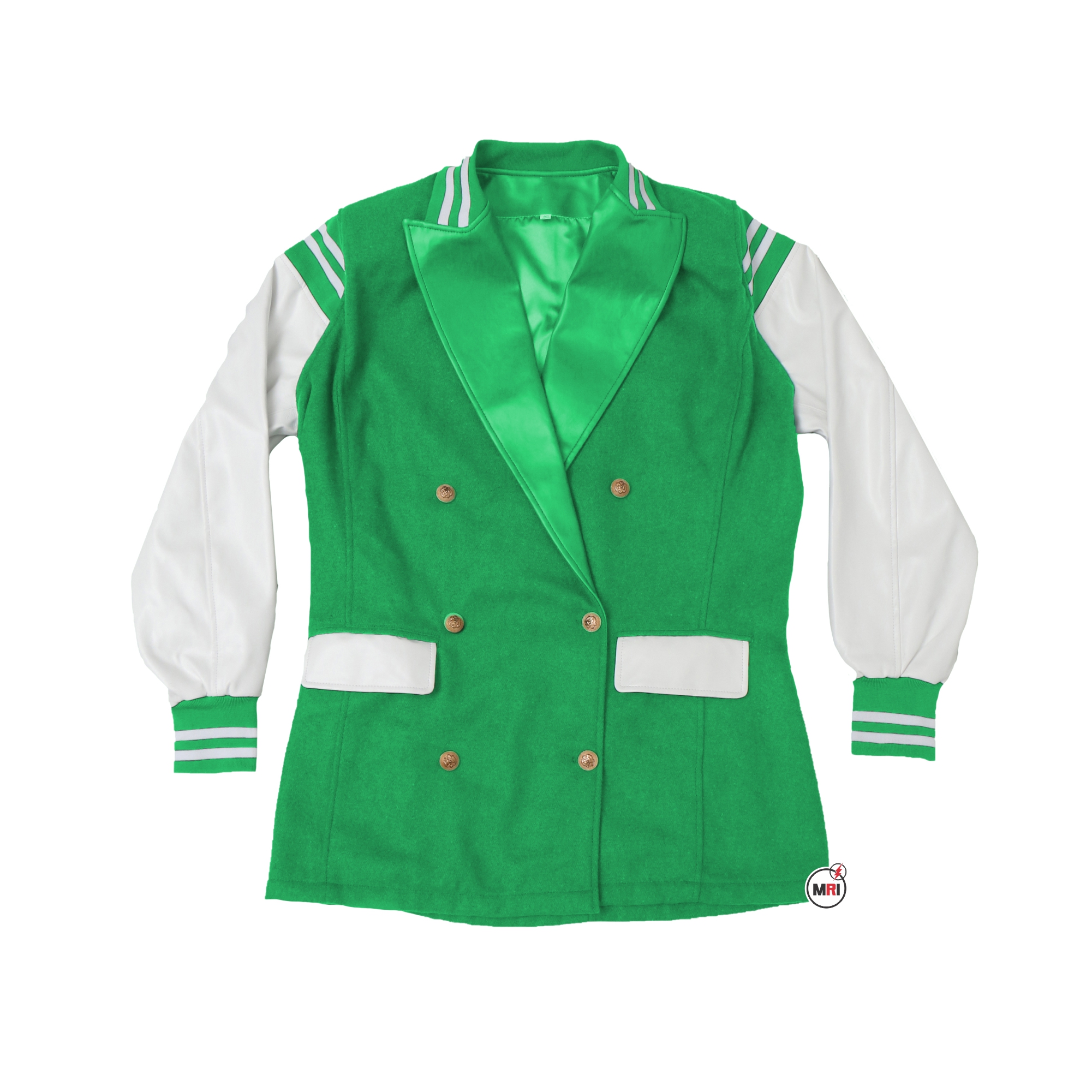 Wool Leather White Green Blazer