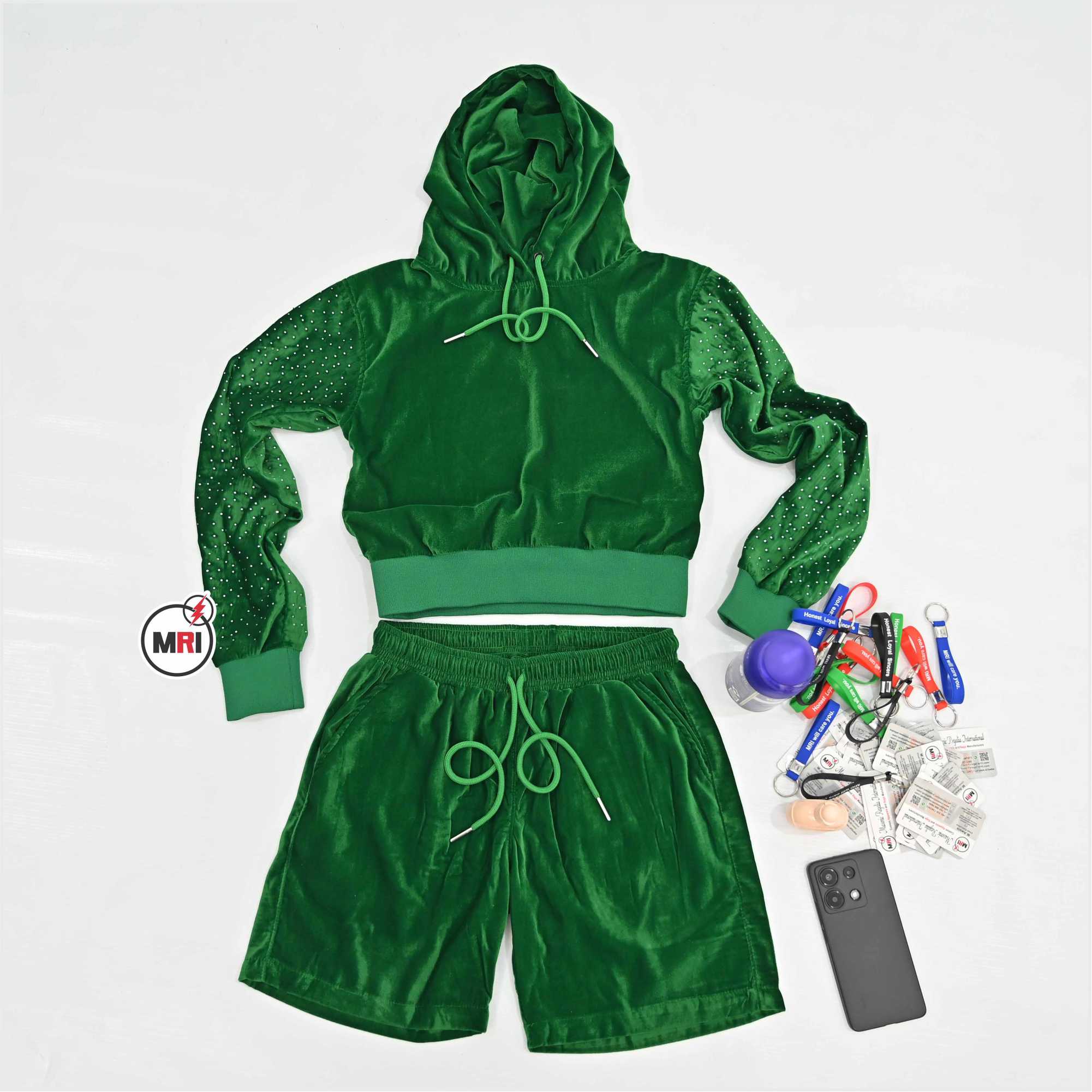 Customized Velvet Women Set With Rhinestones