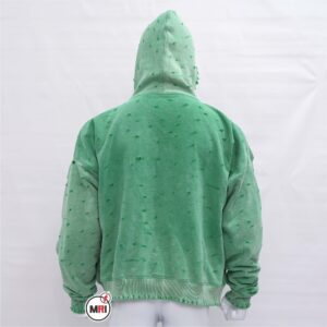 Customized Non Fellable Print with Distress Zipper Hoodie